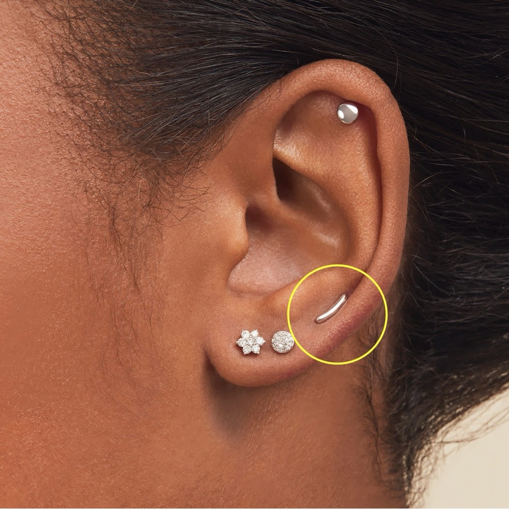Mejuri curved bar flat back stud earring in 14k white gold